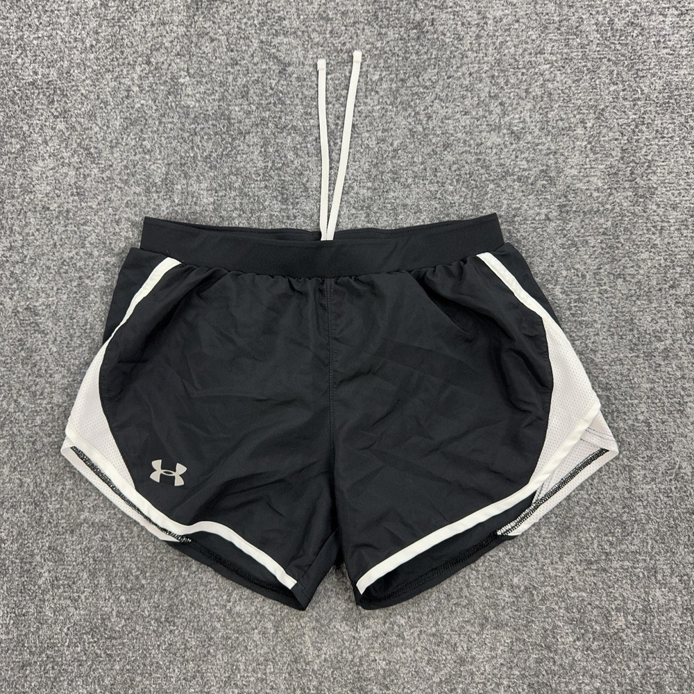 Under Armour Running Shorts Womens XS Black HeatGear 3 Inseam Colorblock Gym